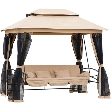 Hollywoodschaukel Gartenschaukel Schaukel Mit Seitenwänden 3-Sitzer Beige 256 X 172 X 248 Cm