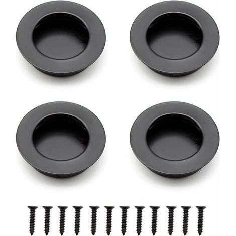 Tiradores redondos empotrados de 4 piezas, tiradores de acero inoxidable de 40 mm para puertas correderas, tiradores para muebles, color negro. (1/5)