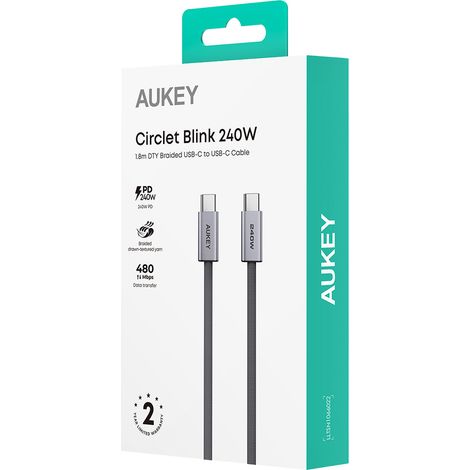 Cavo USB Type C Aukey - Cavo USB Type C da 1,8 m, grigio, 1 pz.
