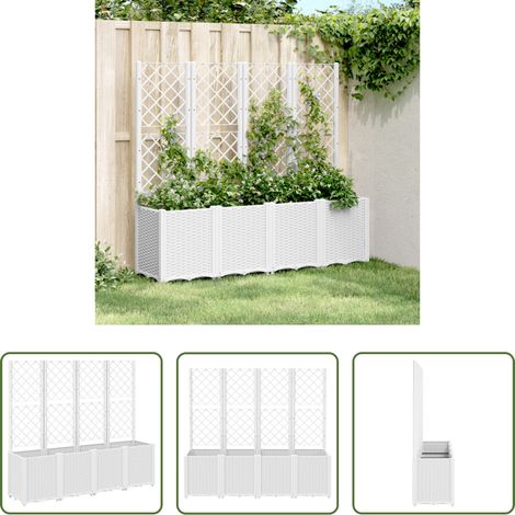 Treillis -  Jardinière avec treillis blanc 160x40x140 cm PP (1/5)