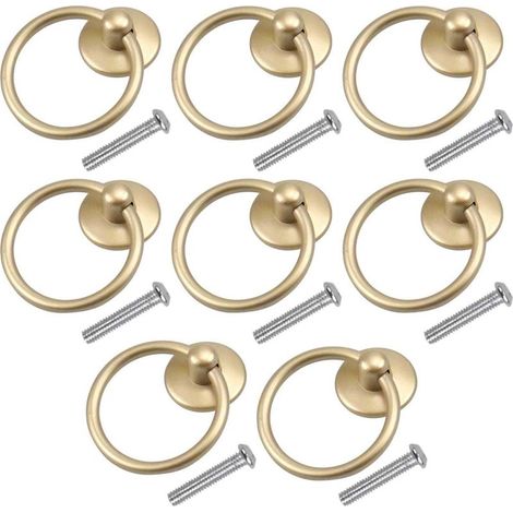 8 Pcs Bouton de Porte Vintage Poignee de Meuble Ronde Poignée D'armoire Classique Tiroir Bague Poignée de Traction Poignées de Tirage Antique Bouton de Meuble pour Cuisine Armoire Placard Commode (Or
