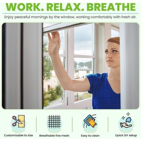 Moustiquaire transparente universelle pour fenêtres, moustiquaire lavable et réglable, à monter soi-même, taille maximale de fenêtre : 200 x 150 cm (1 paquet, blanc) (1/5)