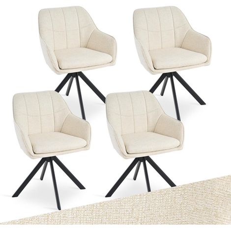 Drehstuhl 4er Set mit Armlehnen, 360° drehbar, Chenille, Cremeweiß (1/5)