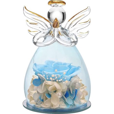 Geschenk zum Muttertag oder Geburtstag: Engelsfigur aus Glas, verziert mit hübschen lila Blüten (11 x 7,5 cm, robinblau) – 11 x 7,5 cm (1/5)
