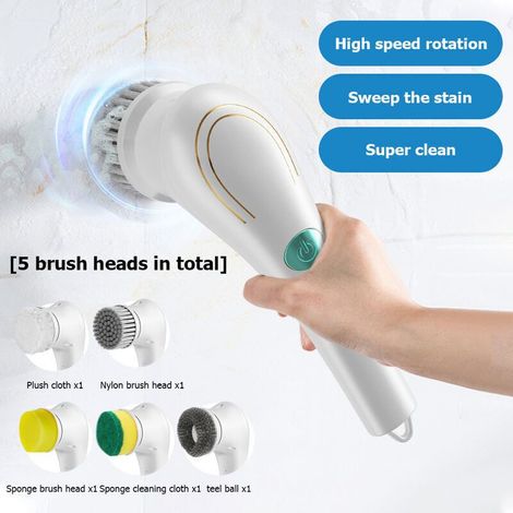 Brosse Nettoyage Electrique Scrubber Set: Brosse Nettoyage Portable Batterie Rechargeable Spin Scrubber Kit Brosse Nettoyage Cuisine Salle Bain Douche Ensemble Brosse Nettoyage,TRIMEC (1/4)