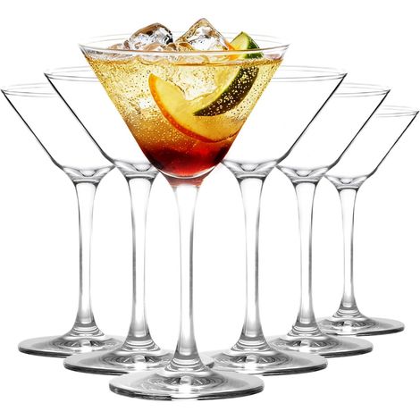 Lot de 6 verres à martini réutilisables avec pied pour bar, margarita, whisky, gin, tequila, sans BPA, passent au lave-vaisselle (panier supérieur), 160 ml, transparents (1/5)