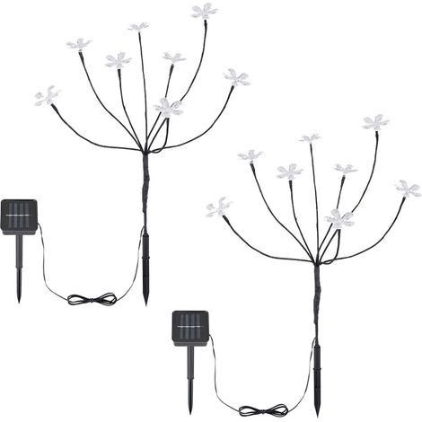 Solarleuchte Solarlampen für Außen Gartendeko Outdoor Solar Lampe mit bunte Blumen, 8 Blüten, Metall Glas, 8x LED, H 62 cm, 2er Set