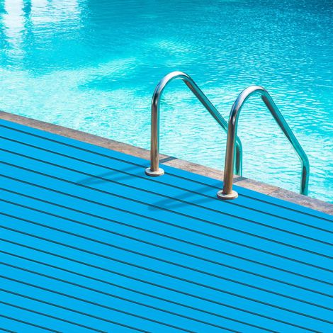 Tapis antidérapant en EVA de 240 x 90 cm, rayures bleu clair et noires, se pose par simple pression, ne s'enroule pas sur les bords, convient aux piscines, aux yachts et aux salles de bains (1/5)