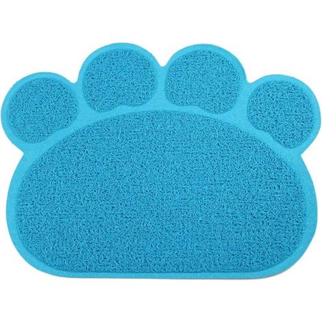 QAZQA Tapis de litière pour chat empreinte de patte bol d'alimentation napperon tapis de lit pour chat antidérapant litière imperméable tapis de trappeur accessoires pour chat 30x40cm(bleu) (1/5)