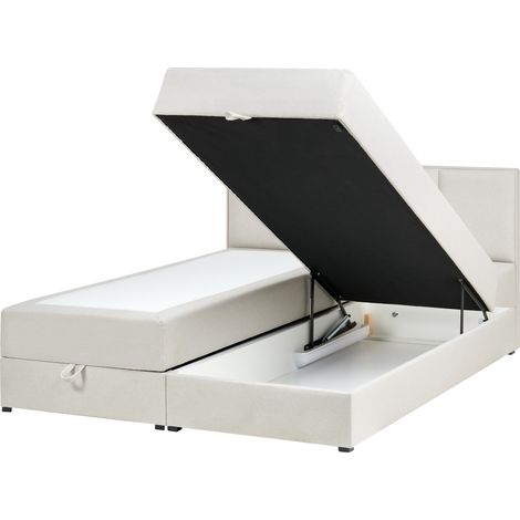 Cama continental con almacenaje de tela 160 x 200 cm blanco crema Baronet