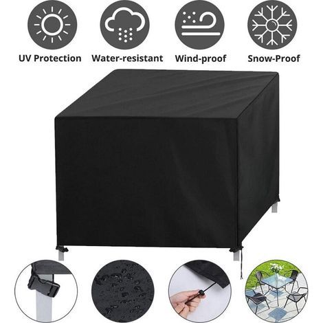LaBlanc - Housse de Protection Housse de Meuble Housse Salon de Jardin Bâche de Protection Étanche Tissu Housse de Table Extérieur avec Corde et Boucle Verrouillage Noir Oxford,126x126x74cm (1/5)