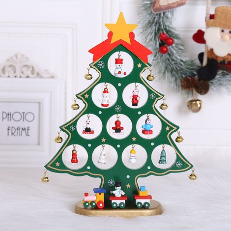 Mini sapin de Noël en bois avec suspension pour décoration en bois d'arbre de Noël Décoration pour le bureau Mini ornements DIY Sapin de Noël 3D Mini ornements (1/4)