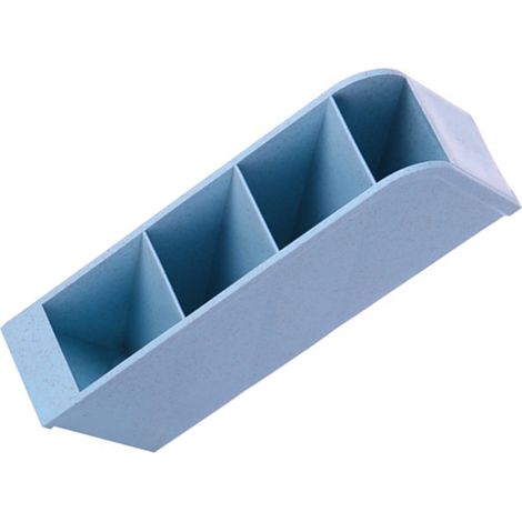 Porte-stylo incliné à 4 compartiments, boîte de rangement multifonctionnelle en plastique pour fournitures de bureau, bleu