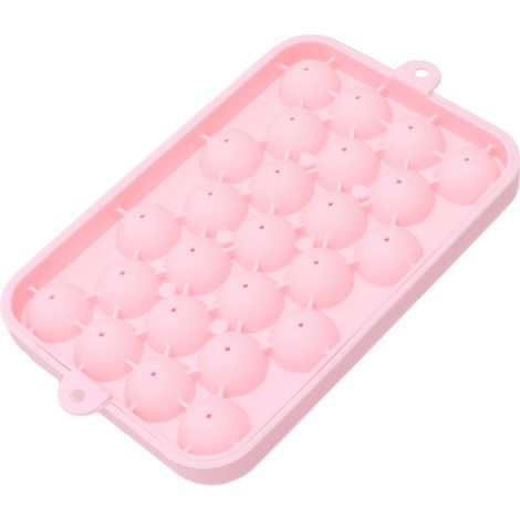 Runde Eiswürfelform mit 25 Fächern, leicht zu entformen, aus Silikon, mit Deckel, rosa. (1/5)