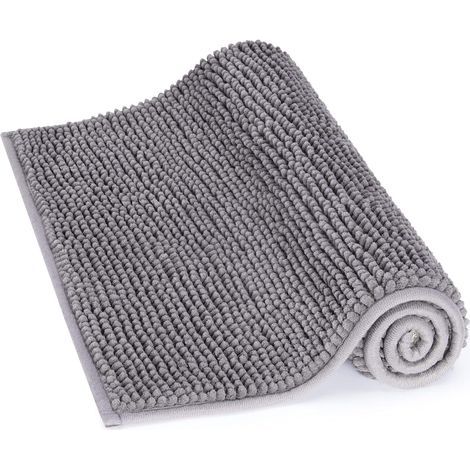 Tapis de bain antidérapant 50 x 80 cm tapis chenille microfibre pour salle de bain gris (1/5)