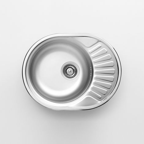 Lavello cucina tondo a incasso in acciaio inox con 1 vasca e gocciolatoio 58x44.5 cm finitura satinato - Siwi