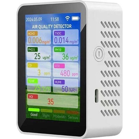 Tuya WiFi Compteur de Qualité L'Air HCHO TVOC Monoxyde CO2 PM2.5/10 Testeur Portable Détecteur Température et D'Humidité Blanc (1/4)