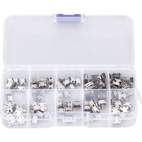 100 Pièces Micro MINI USB Prise Femelle Connecteur Micro USB Prises USB Réparation Remplacement Adaptateur Assortiment Ensemble avec Boîte de Rangement (1/5)
