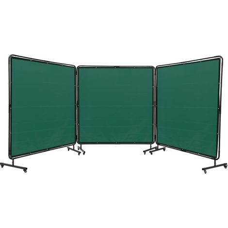 Rideau de Soudage avec Cadre 3 Panneaux Écran Rideau de Protection pour Soudure 1,8x1,8 m en Vinyle Ignifuge sur 12 Roues Pivotantes (6 Verrouillables) Mobile Pro pour Atelier, Industrie, Vert (1/5)