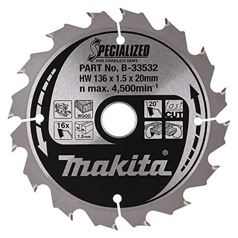Makita Specialized B-33532 - Hoja de sierra (136 x 20 mm) (1/4)