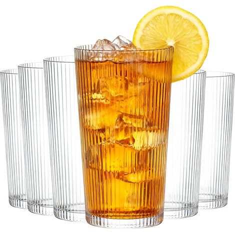 Lot de 6 grands verres - Verre transparent style origami - Design vintage élégant - Pour cocktails et jus - Maison et bar - 390 ml (1/5)