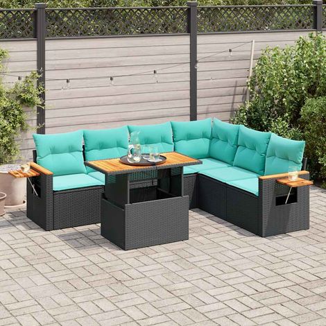 vidaXL Set Divani da Giardino con Cuscini 7pz Nero Polyrattan Acacia (1/5)