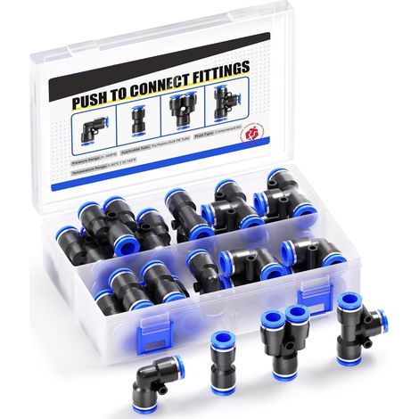 Lotto di 40 racchette a innesto rapido, diametro esterno 6 mm – 10 sezioni dritte + 10 gomiti + 10 raccordi a T + 10 separatori – kit di montaggio (1/5)