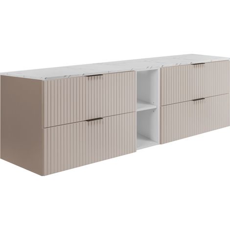 Meuble de salle de bain suspendu, cachemire / marbre blanc (MDF), 180 x 57 x 46 cm (1/5)
