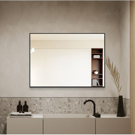 Espejo de baño 50 x 70 cm con marco de aluminio negro OKMYHOME (1/5)