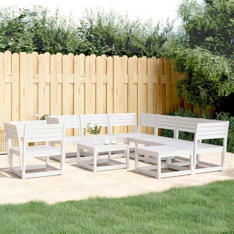 Salon de jardin 8 pcs Blanc Bois de pin massif (1/5)