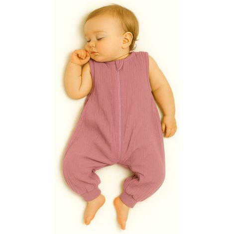 Musselin-Schlafsack für Kinder mit Beinen L 9-24 Monate Sommer TOG 1.0 - Retro Pink (1/5)