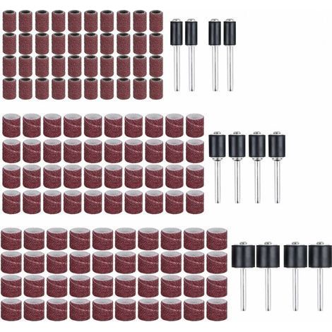 Ponçage Tambour Ponceuse Ongles Manchons Embout Emeri (132pcs) Contient des Bandes de Ponçage et des Tambours Mandrins en Caoutchouc (1/4)