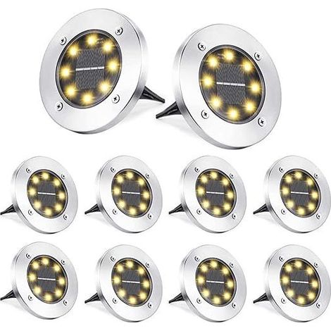 8 Lampes Solaires LED Extérieur IP65, Encastrables au Sol, Lumière Blanche Chaude, Décoration Jardin Allée Terrasse Pelouse Escalier (Lot de 8) (1/5)