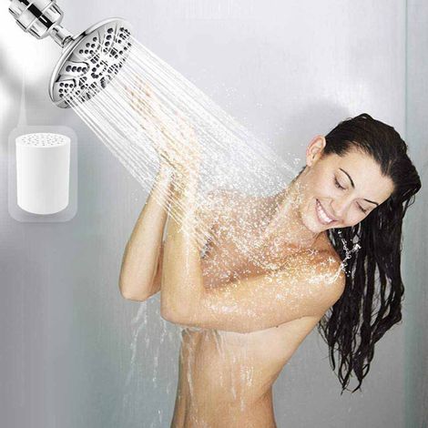 Filtre universel pour pommeau de douche, 15 couches, améliore les problèmes de peau, résistant à la rouille, filtre à eau pour salle de bain avec 2 noyaux (1/5)