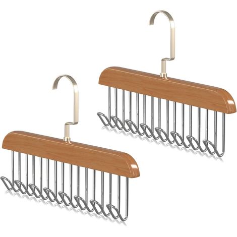 Perchero para cinturón, paquete de 2, perchero de madera, perchero para corbatas con 8 ganchos, perchero para corbatas giratorio de 360 grados, perchero antideslizante para guardar cinturones y bufand