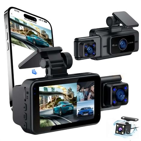 Applicable Caméra embarquée 3 caméras, DVR 1080 p, Wi-FI, 3 Pouces, enregistreur vidéo, caméra de recul, capteur G, boîte Noire, Trois enregistrements (1/5)