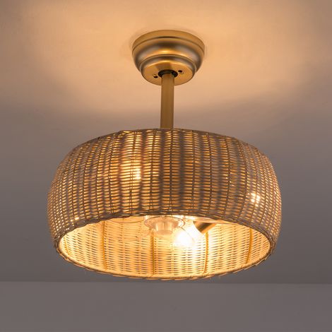 Ventiladores de techo de 18,5 pulgadas con iluminación, ratán, 6 velocidades, motores reversibles silenciosos y temporizador para dormitorio, cocina (1/5)