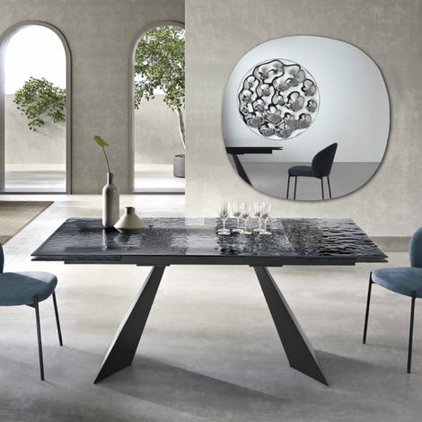 Tavolo allungabile 240 cm WATERS base in metallo Nero e piano in vetro Fume' (1/5)