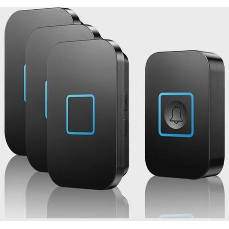 Campanello senza fili nero, portata 400 m, IP55 con 3 ricevitori plug-in, 60 melodie, 5 livelli di volume, basta collegarlo e via.