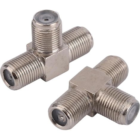 2pcs Répartiteur Câble Coaxial, Alliage Zinc F-Type Femelle à Double F Femelle Répartiteur Antenne 3 Voies Combinateur Connecteur Coaxial en Forme T Adaptateur Câble pour VCR Satellite Tuner (1/5)