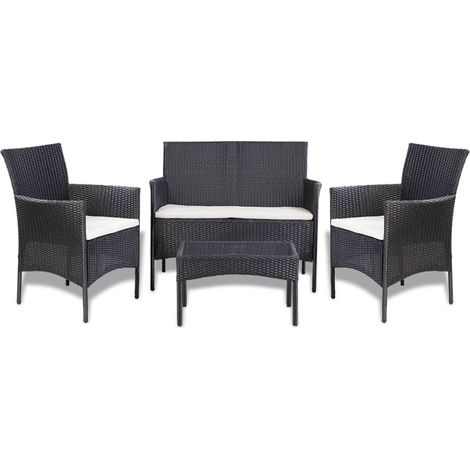 Salon de jardin 4 pcs Ensemble Table et Chaise de Jardin - avec coussins Résine tressée Noir BV197775 - BonneVie (1/5)