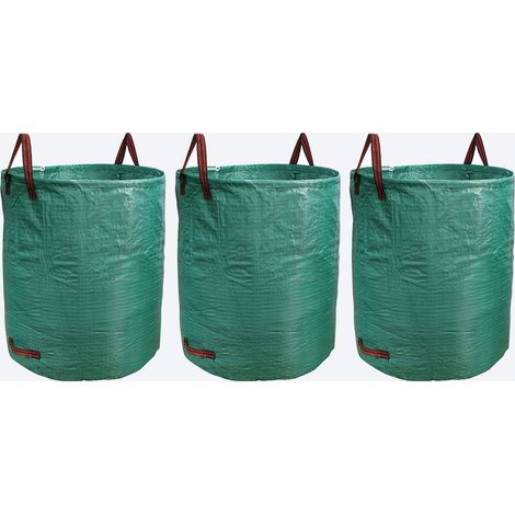 500L 3pcs sacs de jardin Sac de jardin réutilisable en Tissu tissé enduit de polypropylène - Vert (1/5)