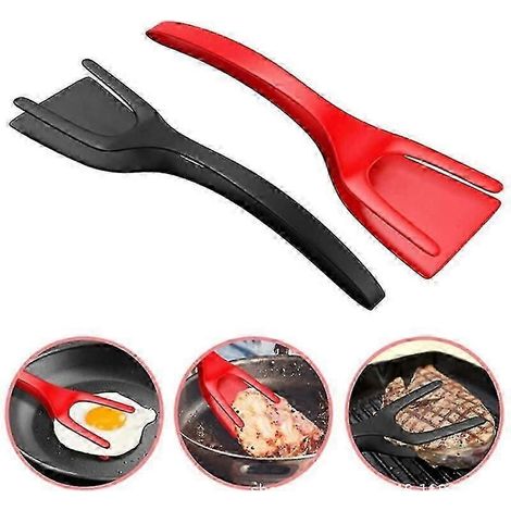 Spatule-pince 2 en 1, poignée en nylon résistante à la chaleur, spatule pour retourner les steaks et les œufs, outil de cuisine pour la friture, 1 pièce (1/5)
