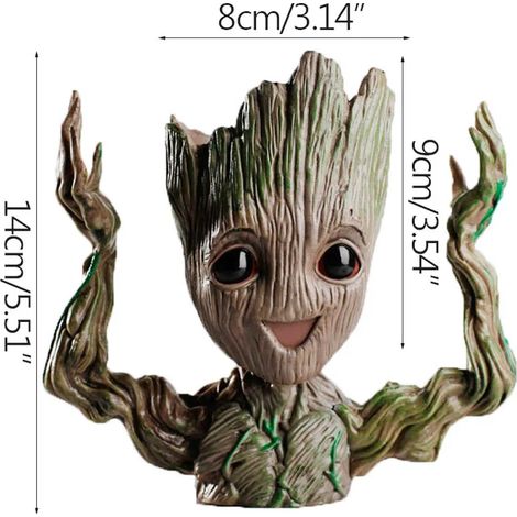 (Mains levées) Pot de fleurs Groot, vase décoratif Groot pour la maison, ornement multifonctionnel, figurine de personnage d'anime, porte-stylo (1/4)