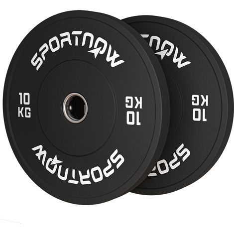 Jeu de disques de musculation, 2 x 10 kg, standard olympique, en caoutchouc, silencieux, noirs