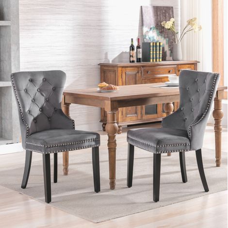 Sillas de comedor 4 unidades, acolchadas, terciopelo, gris OKMYHOME (1/5)