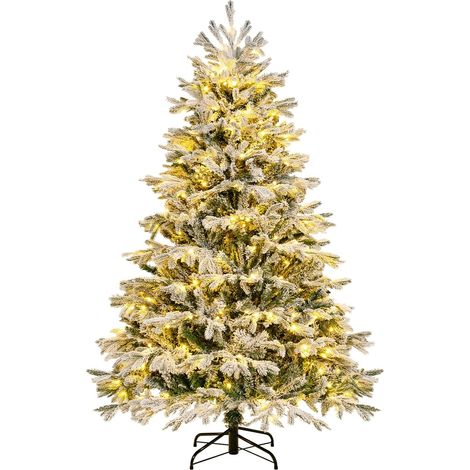 COSTWAY Sapin de Noël Artificiel 180 cm, Charnières avec 1022 Branches en PE PVC & 350 Lumières LED Blanches Chaudes, Sapin De Noël Pré-Illuminé Floqué pour Maison, Bureau, Carnaval (1/5)