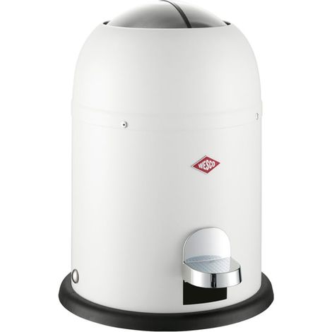 WESCO Mini Master - Pattumiera per cosmetici, colore bianco opaco, lamiera d'acciaio verniciata a polvere, volume 6 litri, inserto in plastica, pedana (1/5)