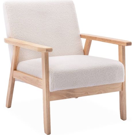 Scandi-style wood frame armchair in boucle fabric, Isak boucle, Off-White Boucle, 64x69.5x73 cm