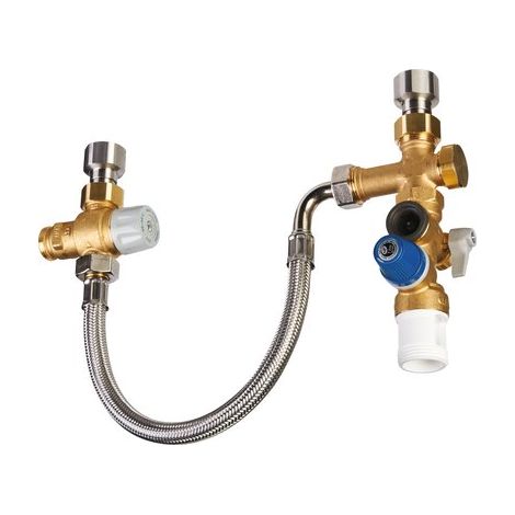 Thermador – Kit de raccordement pour chauffe-eau électrique – Groupe de sécurité vertical 3/4" – Siphon NF DN25/32 – Mitigeur thermostatique